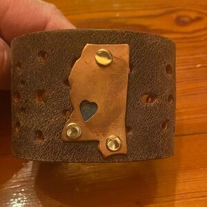 Brown Leather Bracelet with Copper Mississippi Accent
